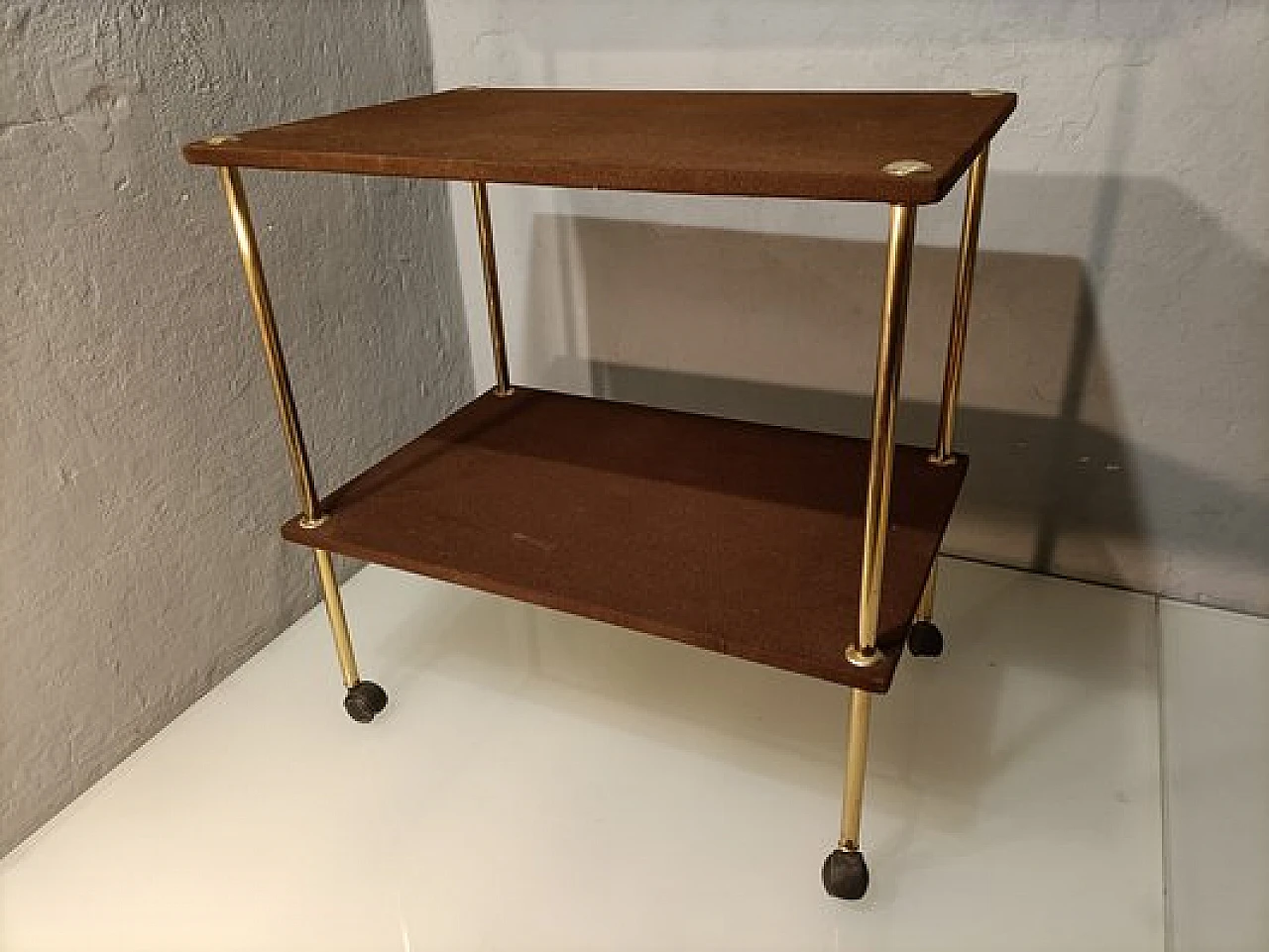 Carrello bar T9 in legno ed ottone di Dominioni per Azucena, anni '60 1