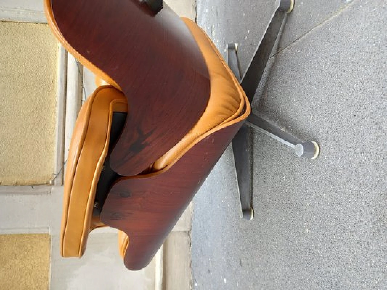 Brown leather armchair by C. & R. Eames for ICF De Padova, 1960s 7