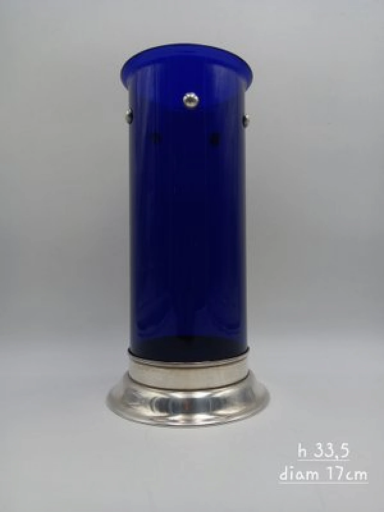 Blue glass Umeda Vase with silver base by Cleto Munari, 1960s 1