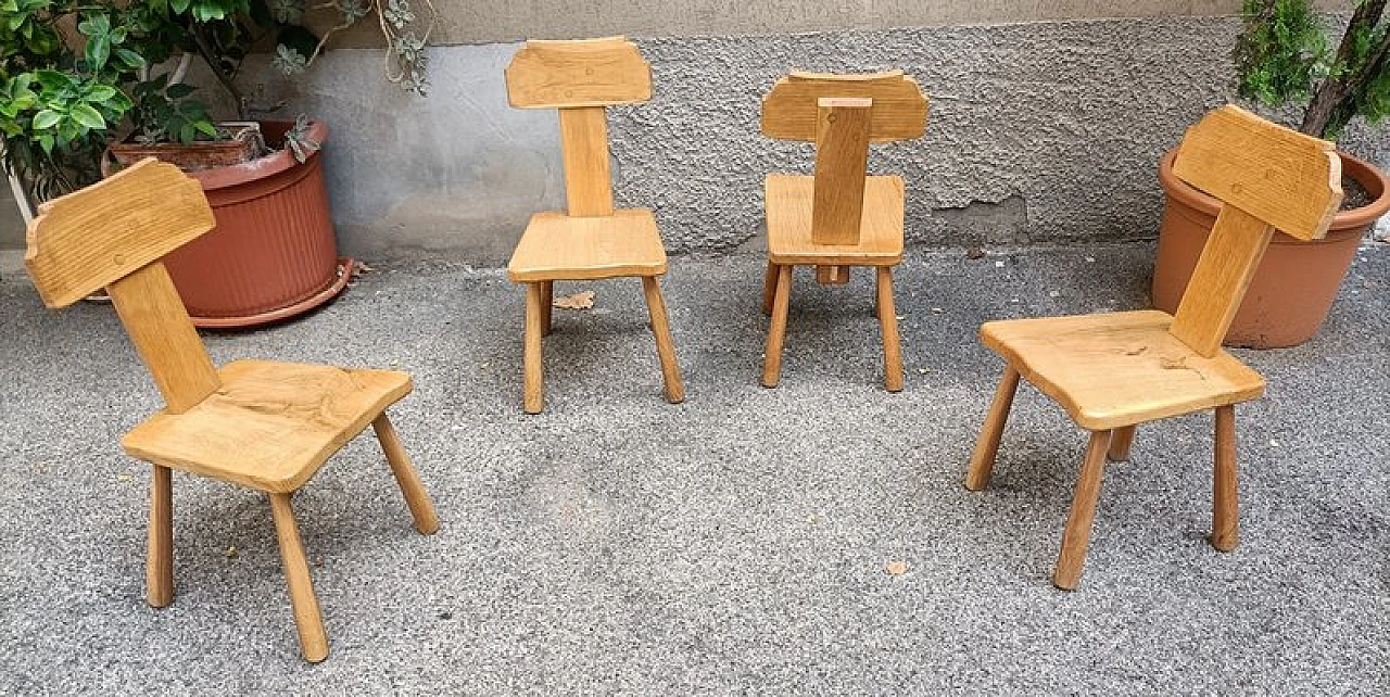 4 Hand carved wooden chairs, 1950s 1