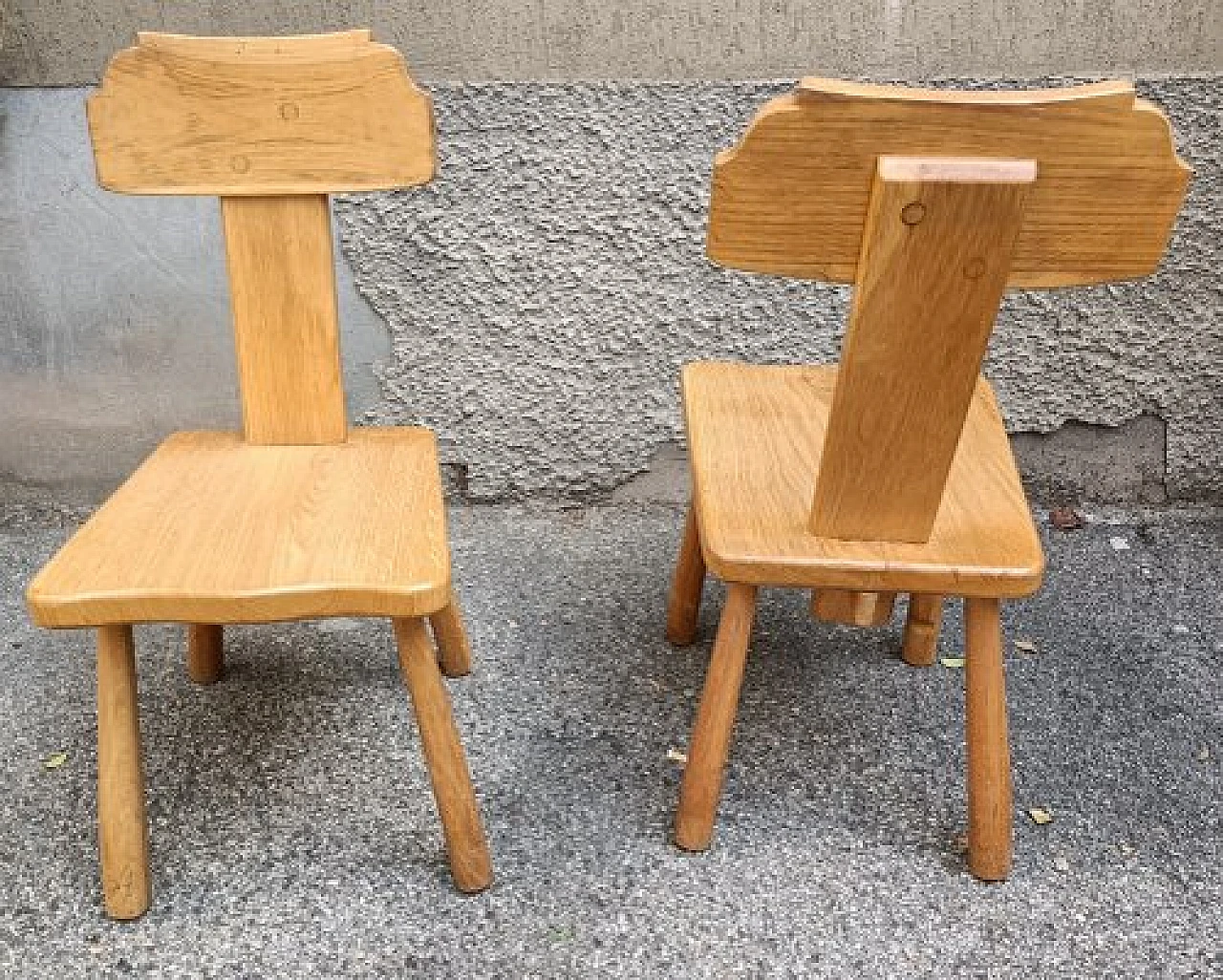 4 Hand carved wooden chairs, 1950s 2