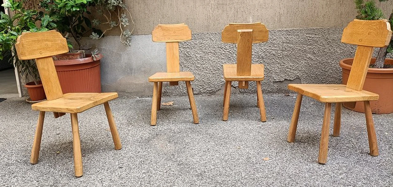 4 Hand carved wooden chairs, 1950s 3