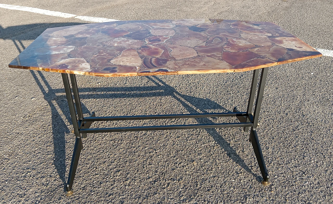 Iron coffee table with honey onyx mosaic top, 1960s 1