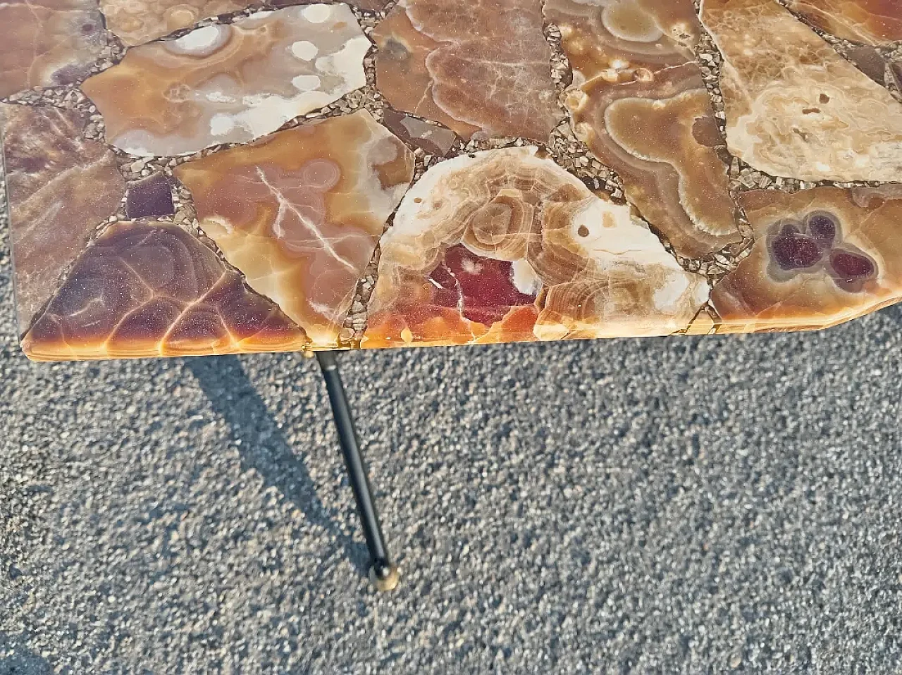 Iron coffee table with honey onyx mosaic top, 1960s 5