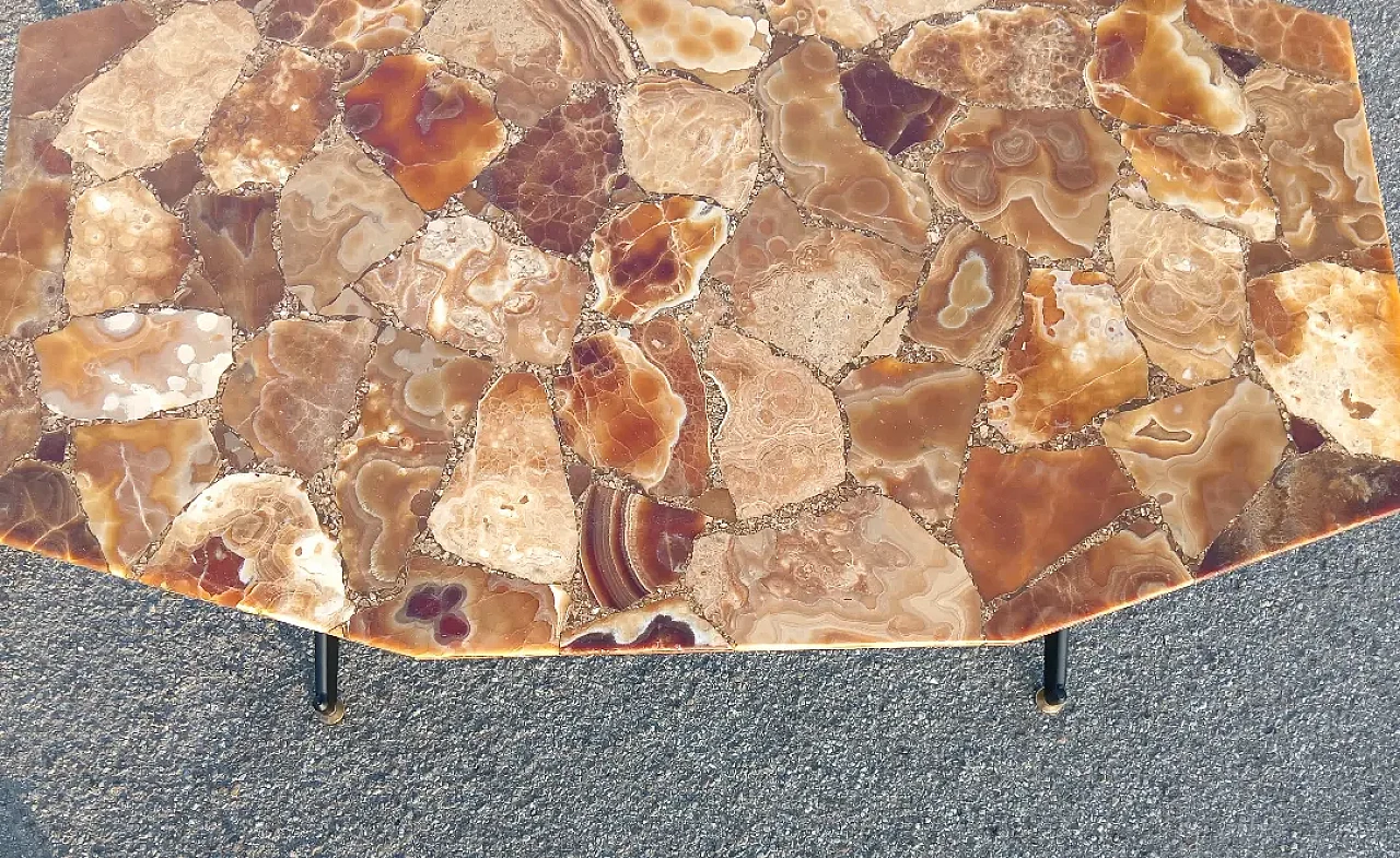 Iron coffee table with honey onyx mosaic top, 1960s 6