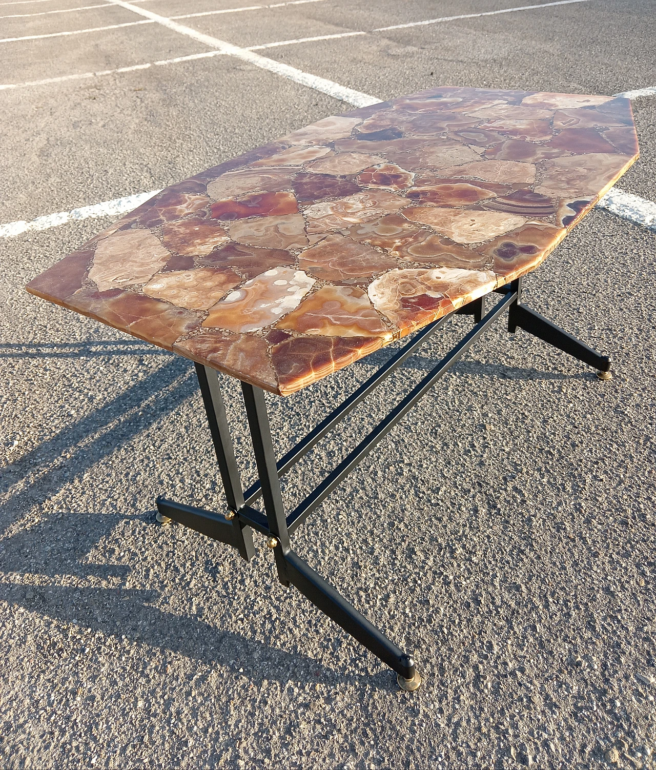 Iron coffee table with honey onyx mosaic top, 1960s 7