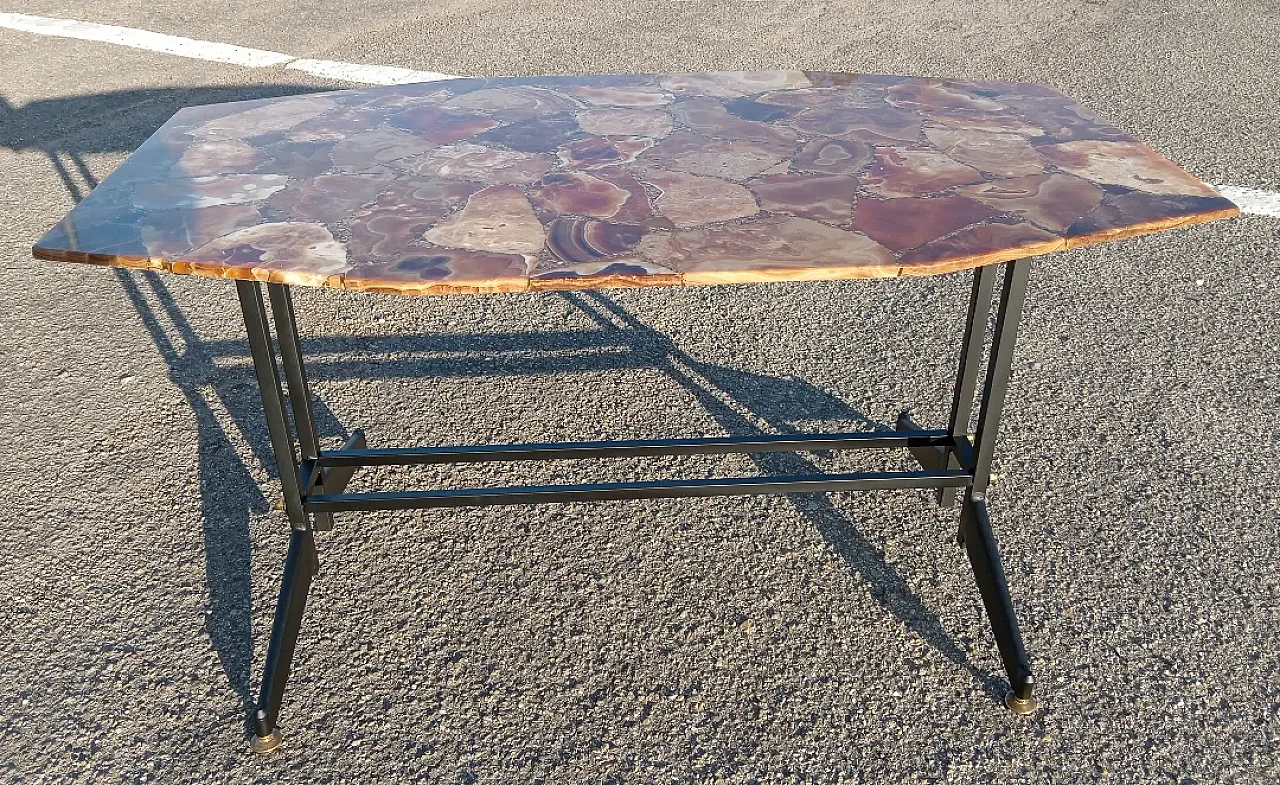 Iron coffee table with honey onyx mosaic top, 1960s 8