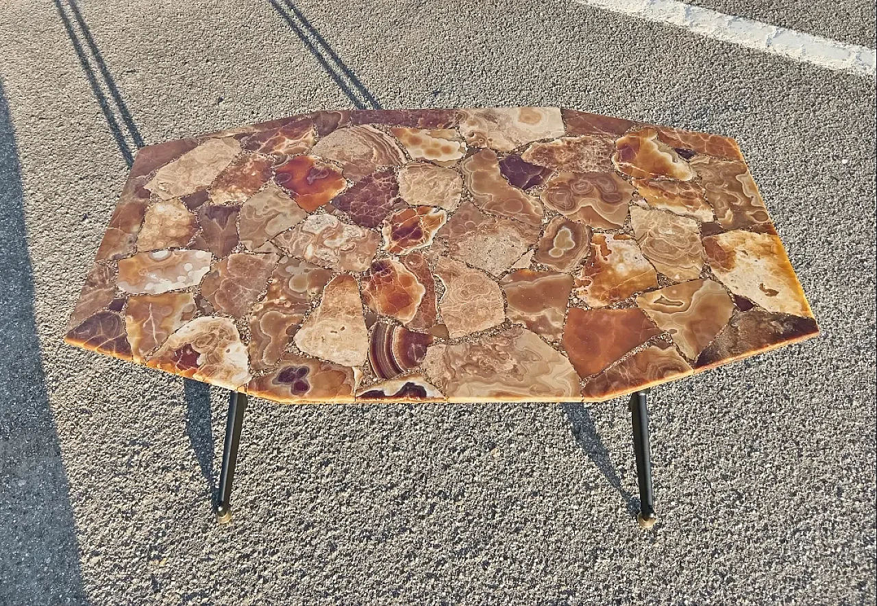 Iron coffee table with honey onyx mosaic top, 1960s 10