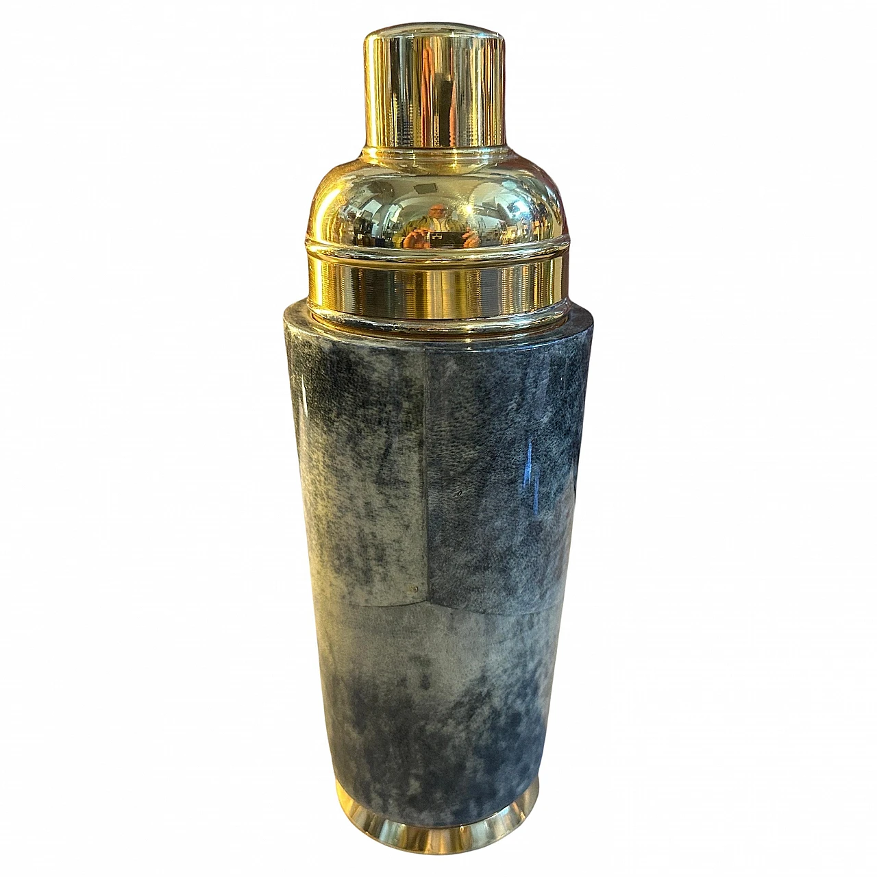 Green goatskin and brass shaker by Aldo Tura, 1950s 1