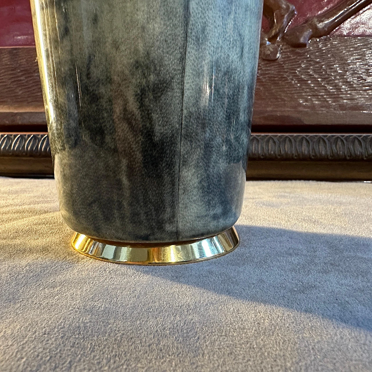 Green goatskin and brass shaker by Aldo Tura, 1950s 4