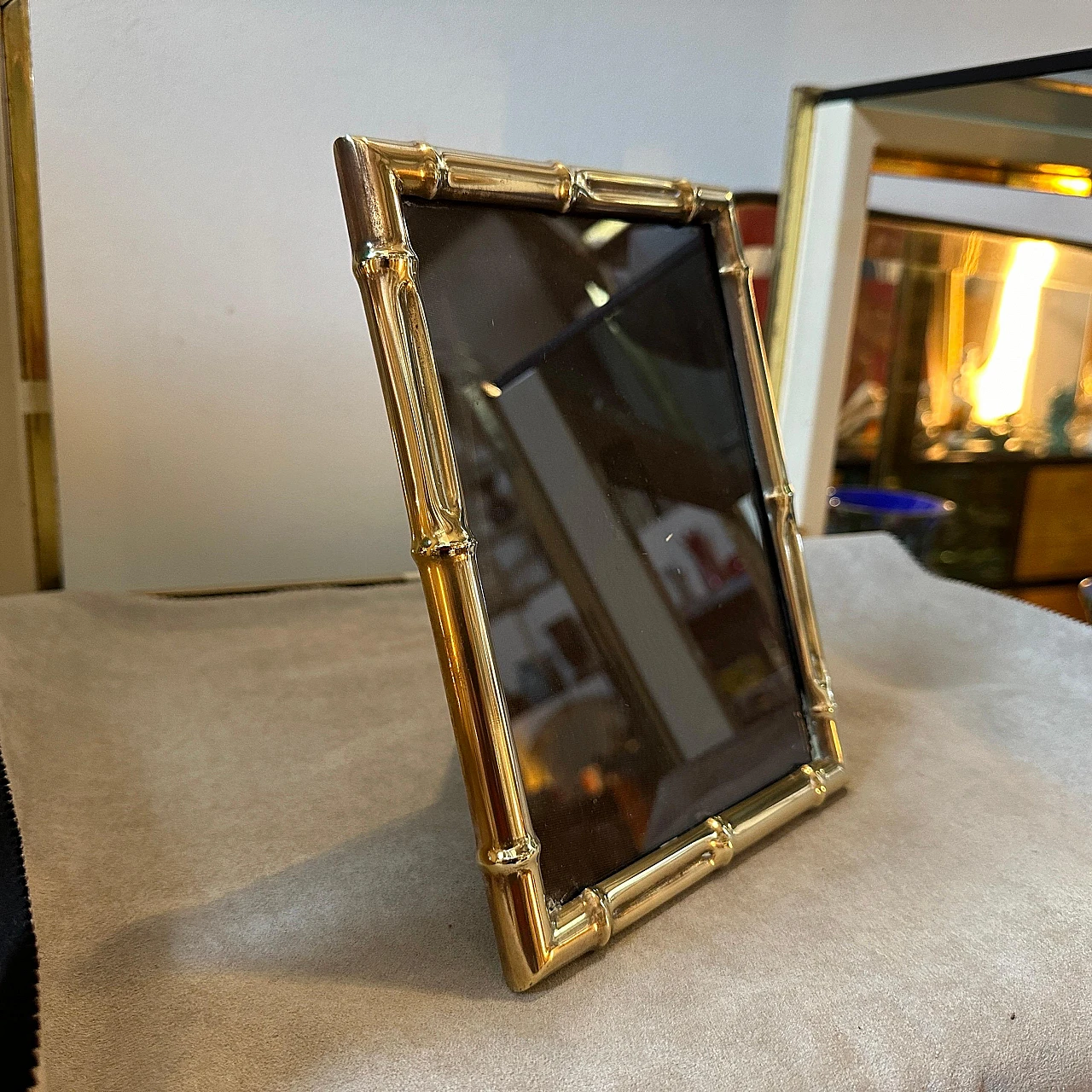 Bamboo-effect brass photo frame, 1950s 5