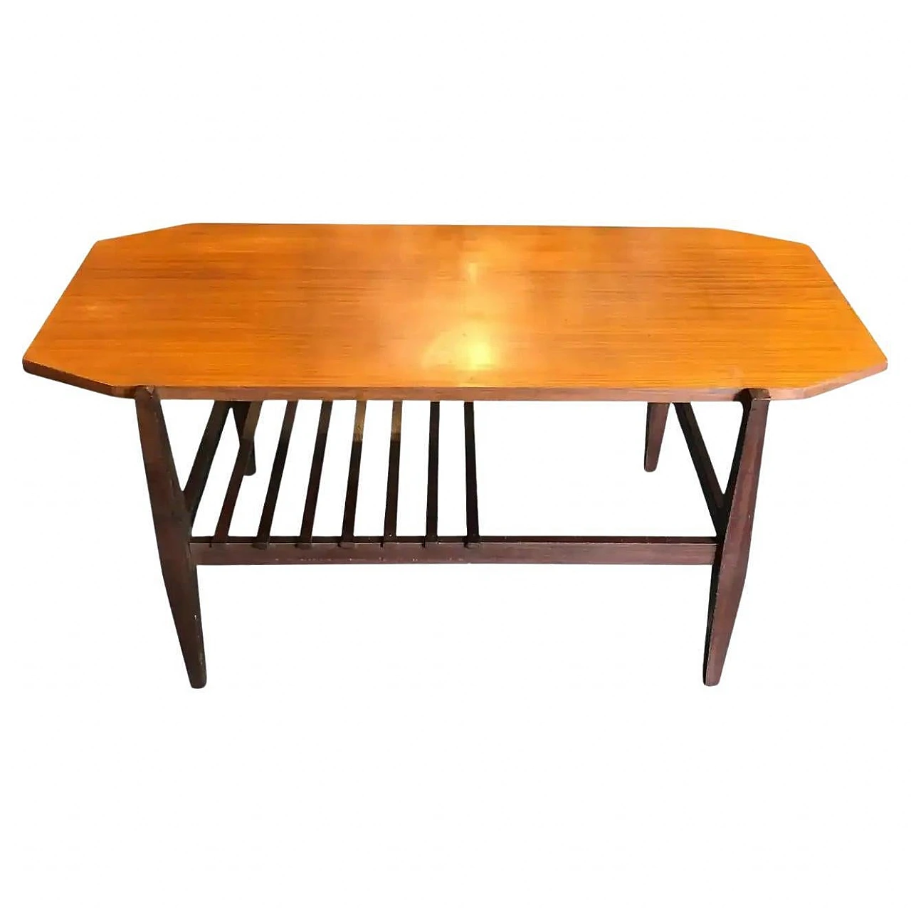 Teak and mahogany coffee table with magazine rack shelf, 1960s 1