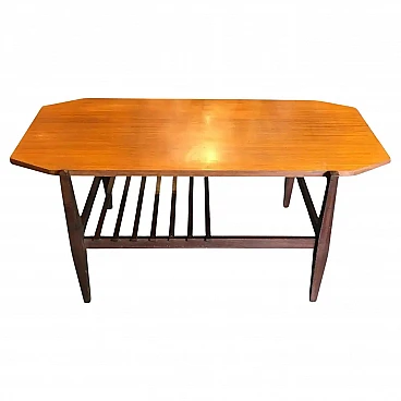 Teak and mahogany coffee table with magazine rack shelf, 1960s