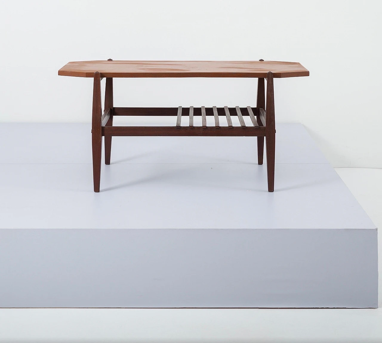 Teak and mahogany coffee table with magazine rack shelf, 1960s 2