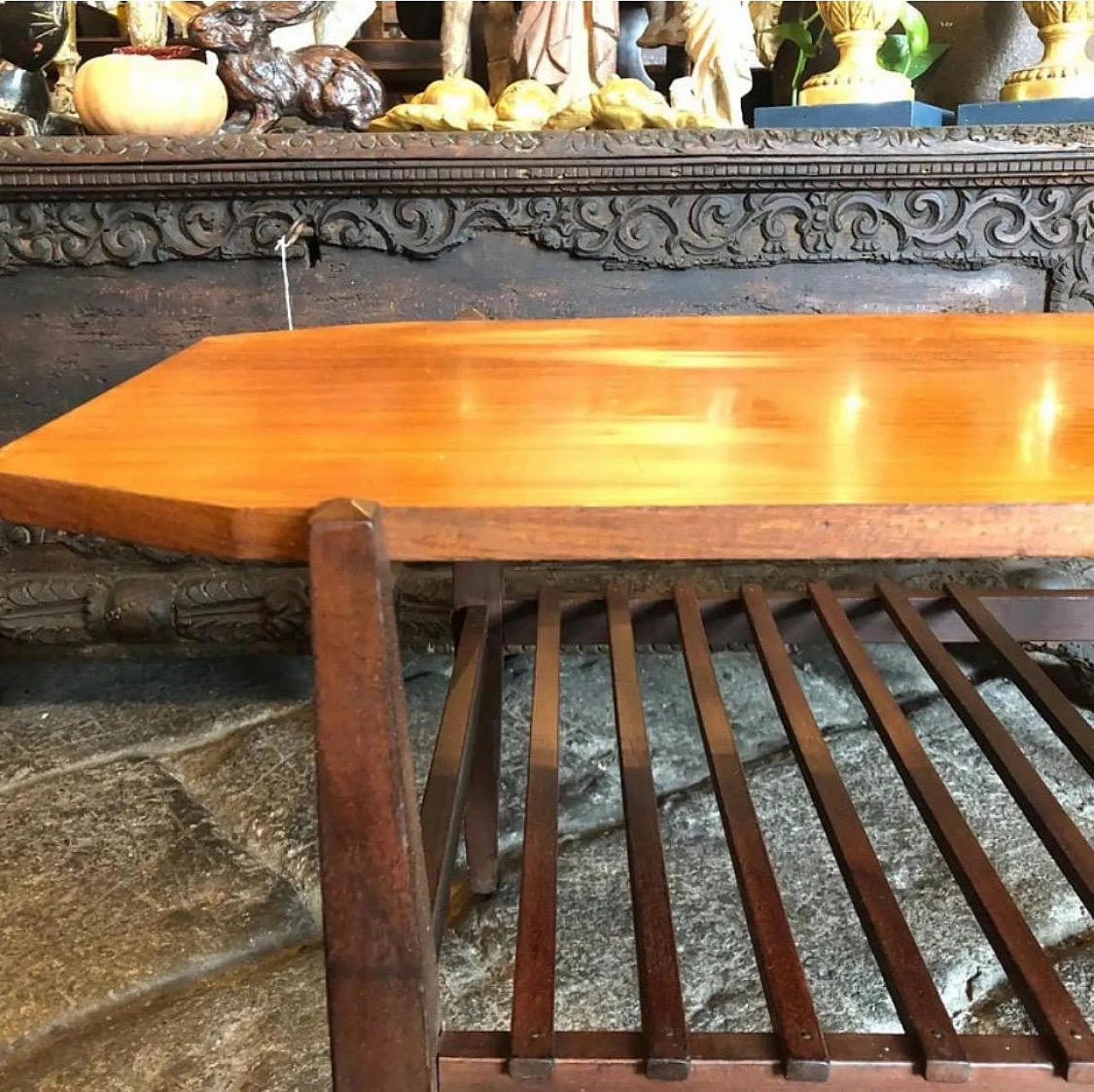 Teak and mahogany coffee table with magazine rack shelf, 1960s 7