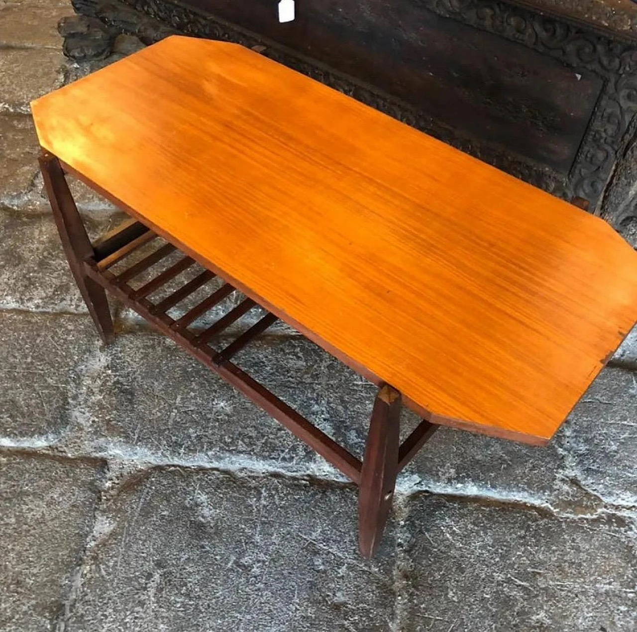 Teak and mahogany coffee table with magazine rack shelf, 1960s 9