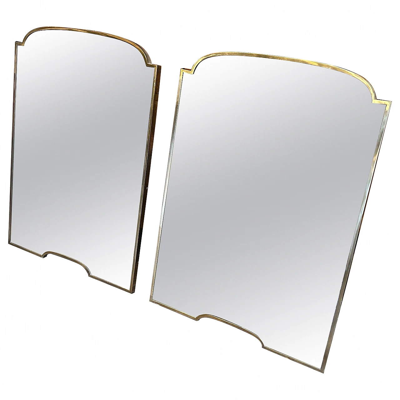 Pair of brass mirrors in the style of Gio Ponti, 1950s 1