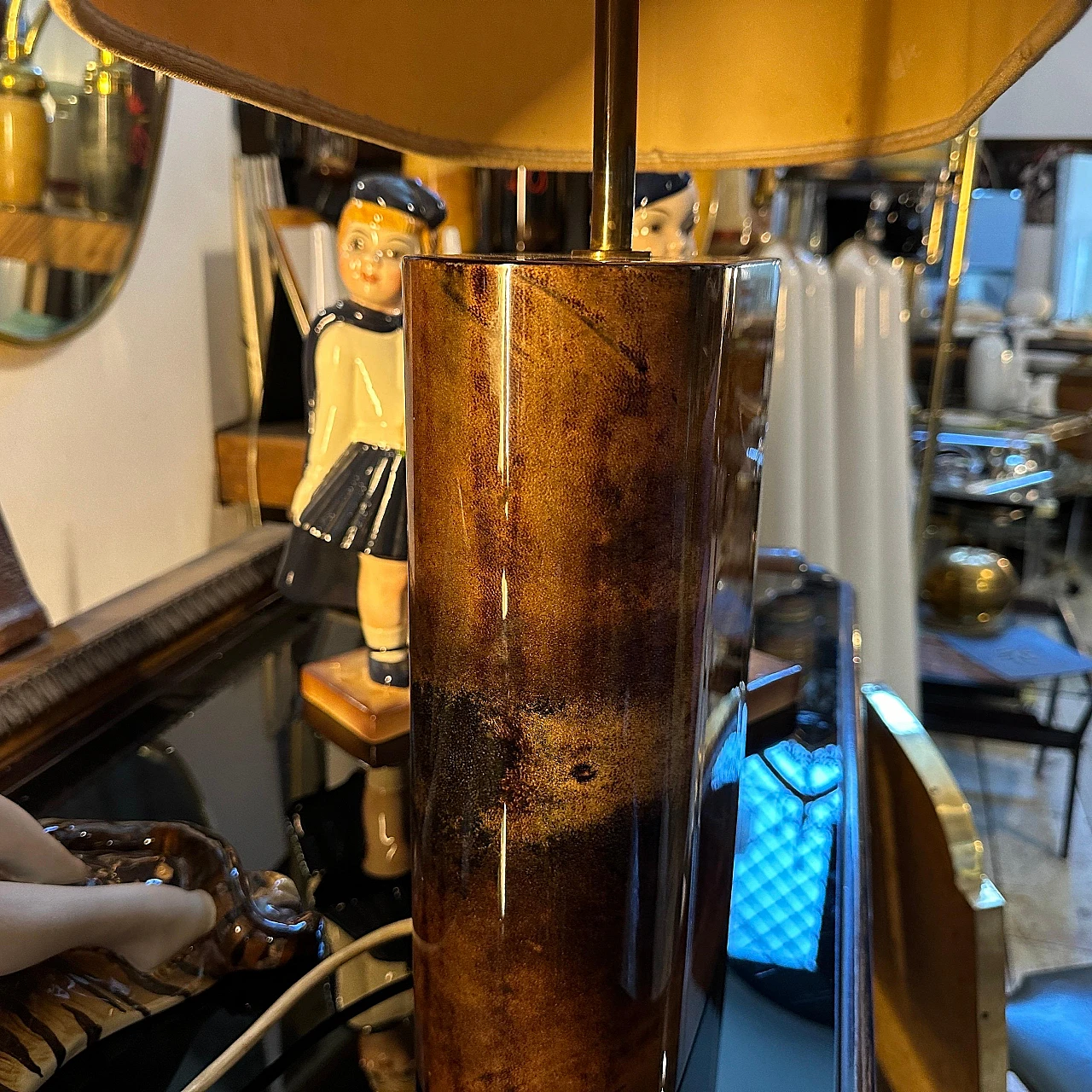 Goatskin and brass table lamp by Aldo Tura, 1950s 11