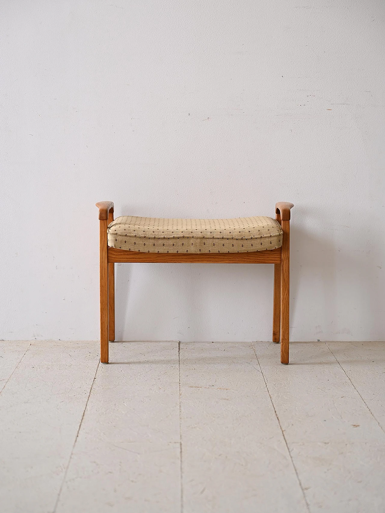 Scandinavian light oak and fabric stool, 1960s 1