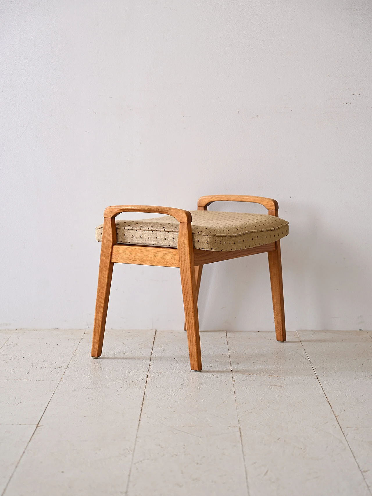 Scandinavian light oak and fabric stool, 1960s 2