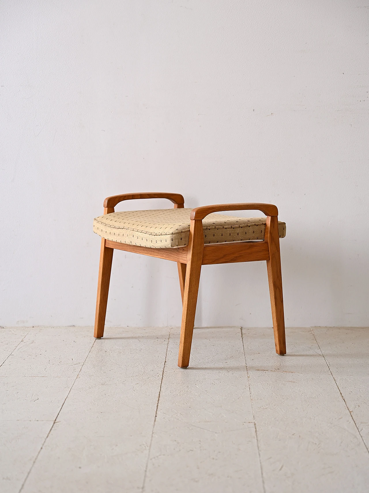 Scandinavian light oak and fabric stool, 1960s 3