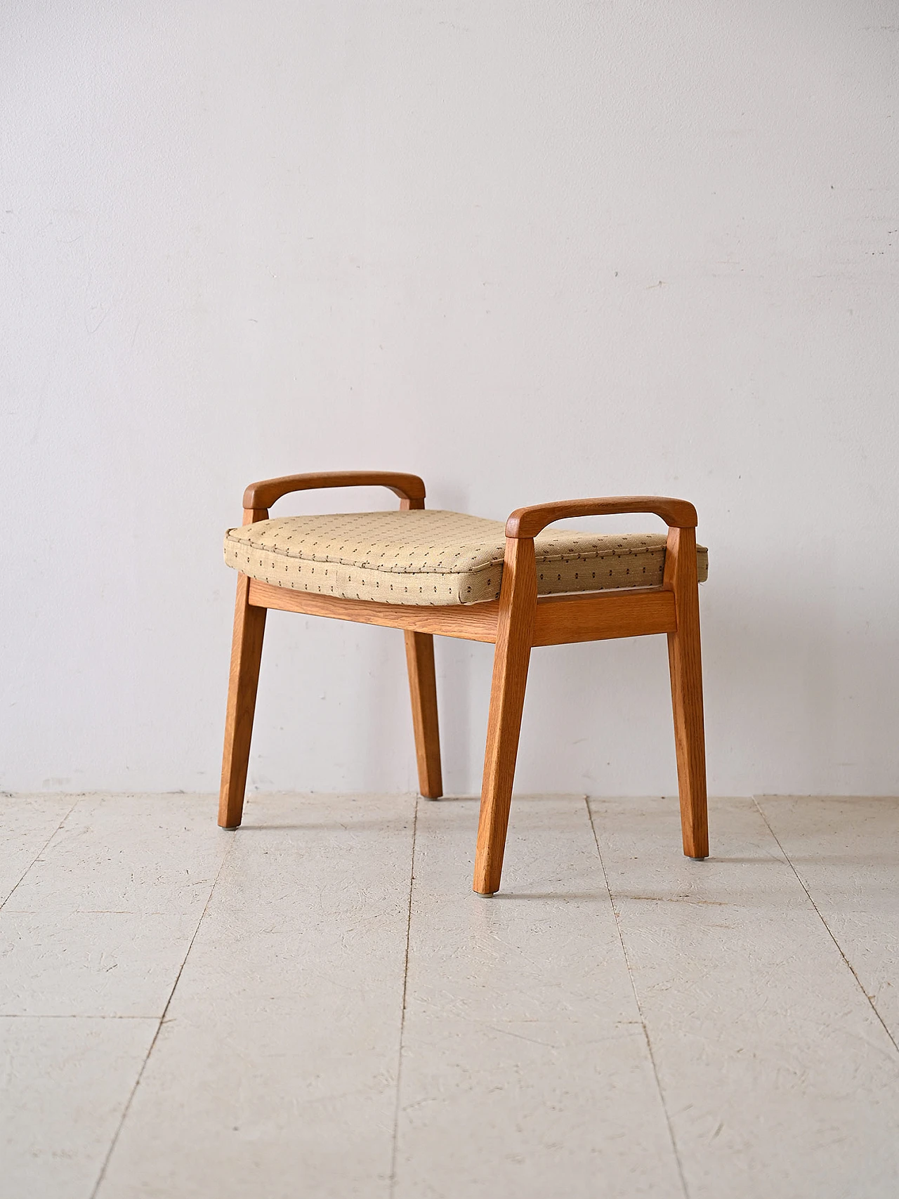 Scandinavian light oak and fabric stool, 1960s 4