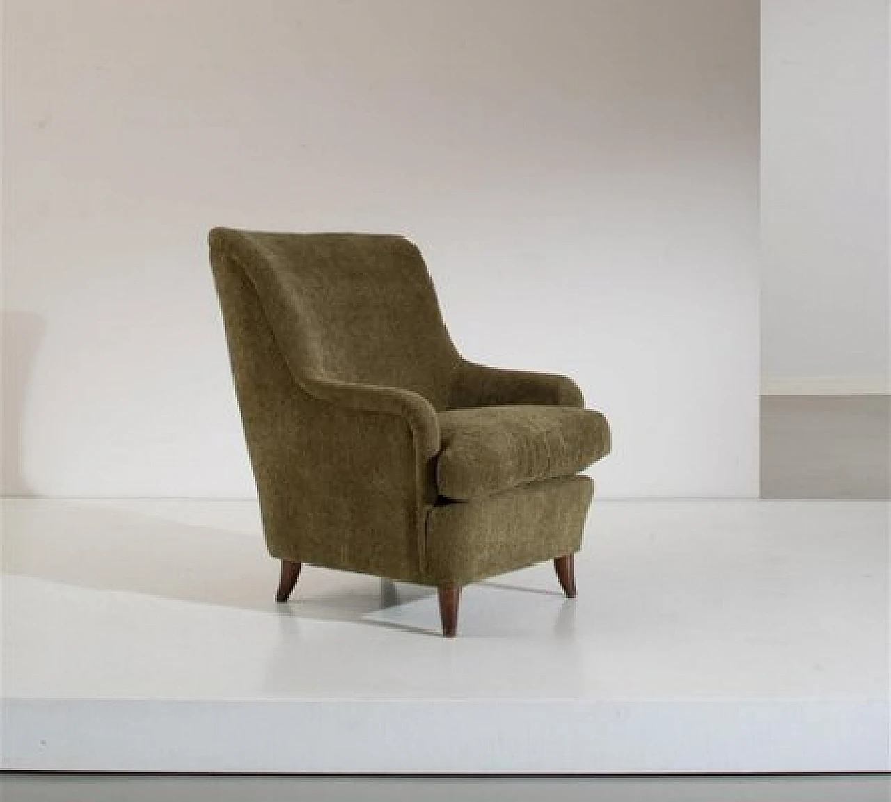 Green fabric armchair with wooden legs by Paolo Buffa, 1950s 1