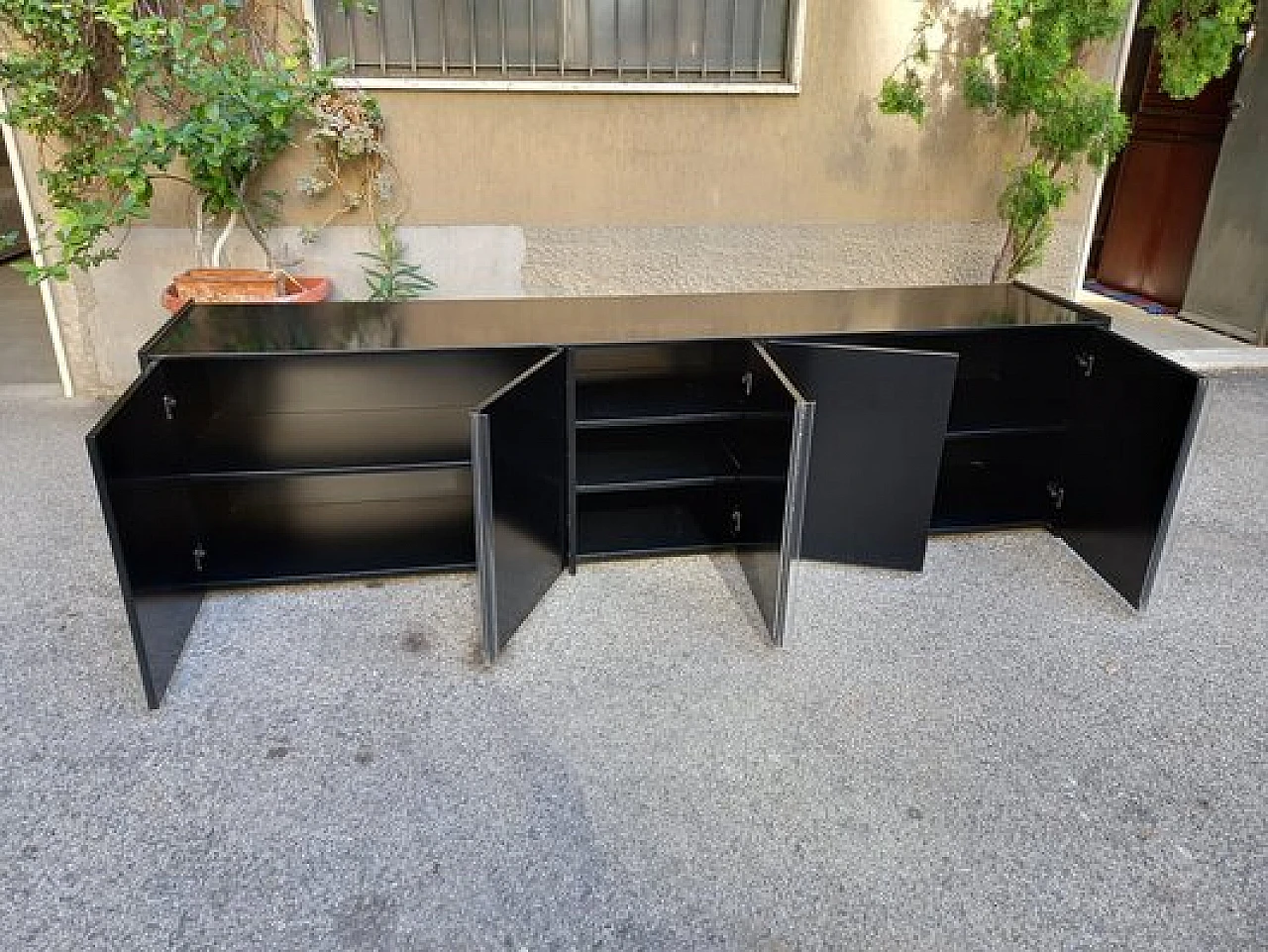 Credenza in legno laccato nera di Marco Zanuso per Elam, anni '70 2