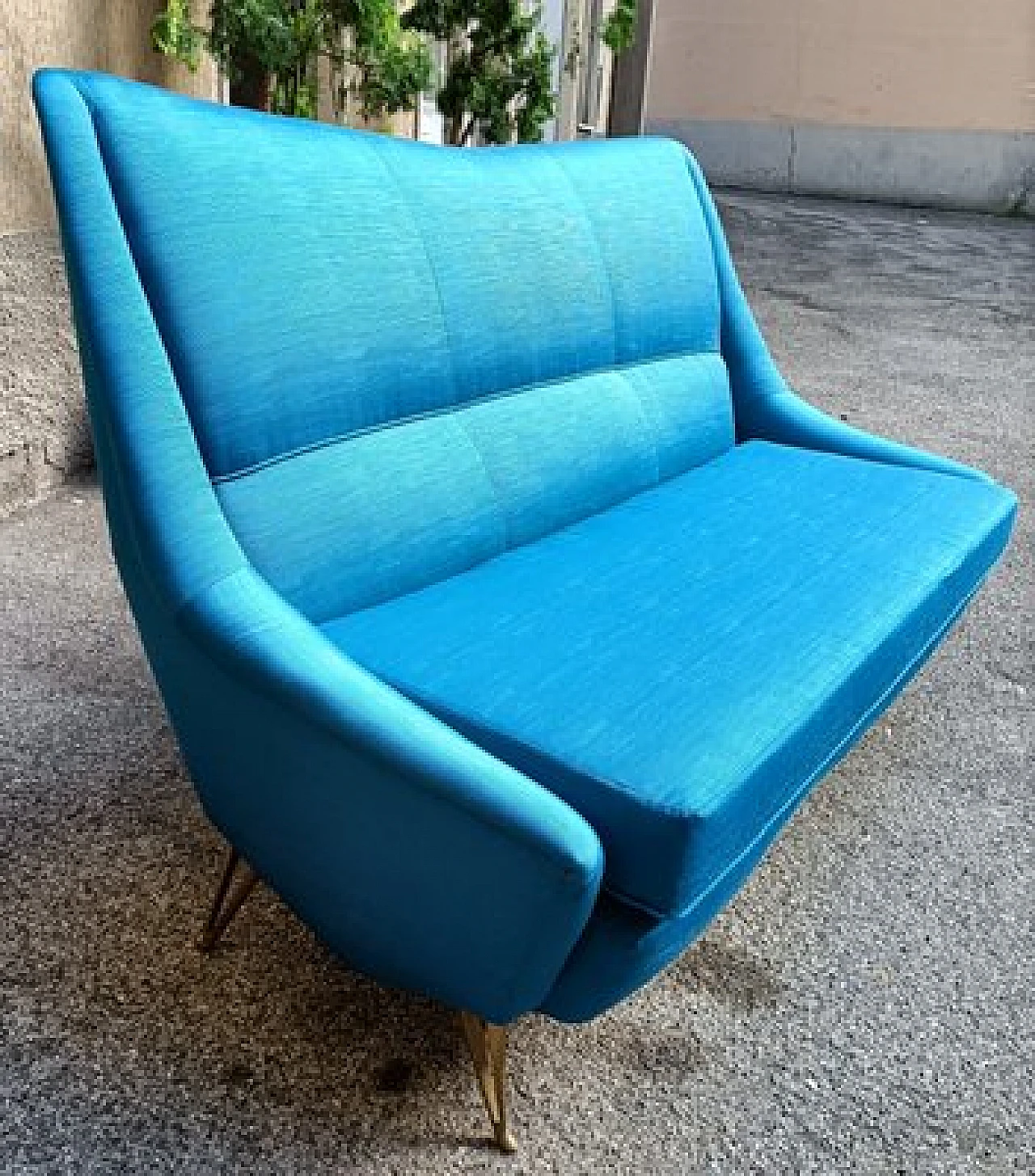 Divano a 2 posti in tessuto blu di G. Ponti per Isa Bergamo, anni '50 3