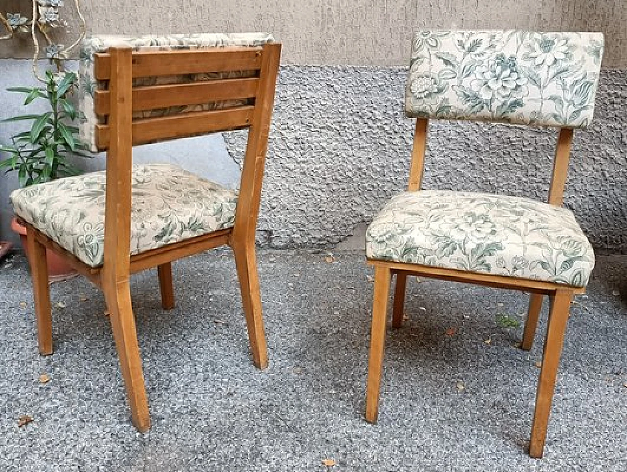 Wood and floral fabric chair by Studio BBPR, 1950s 1