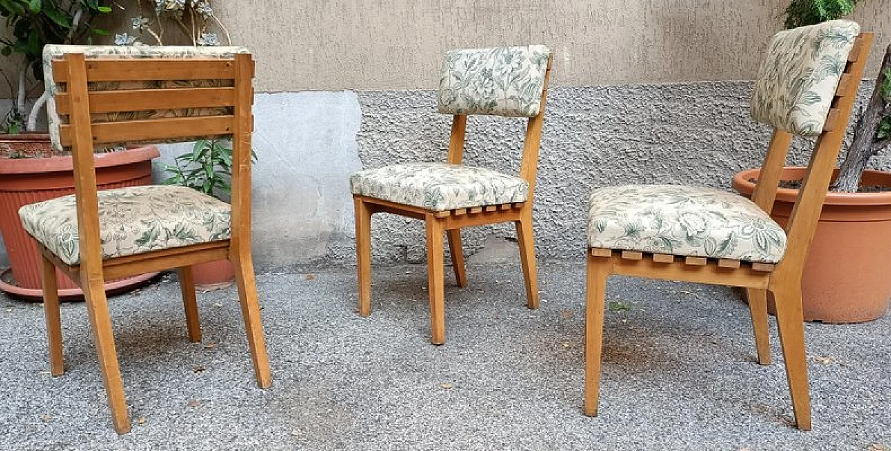 Sedia in legno e tessuto floreale di Studio BBPR, anni '50 2