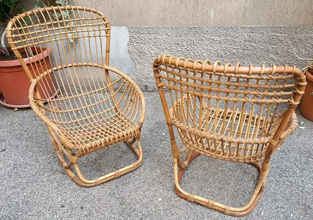 Pair of P04 bamboo armchairs by Tito Agnoli for Bonacina, 1960s 2