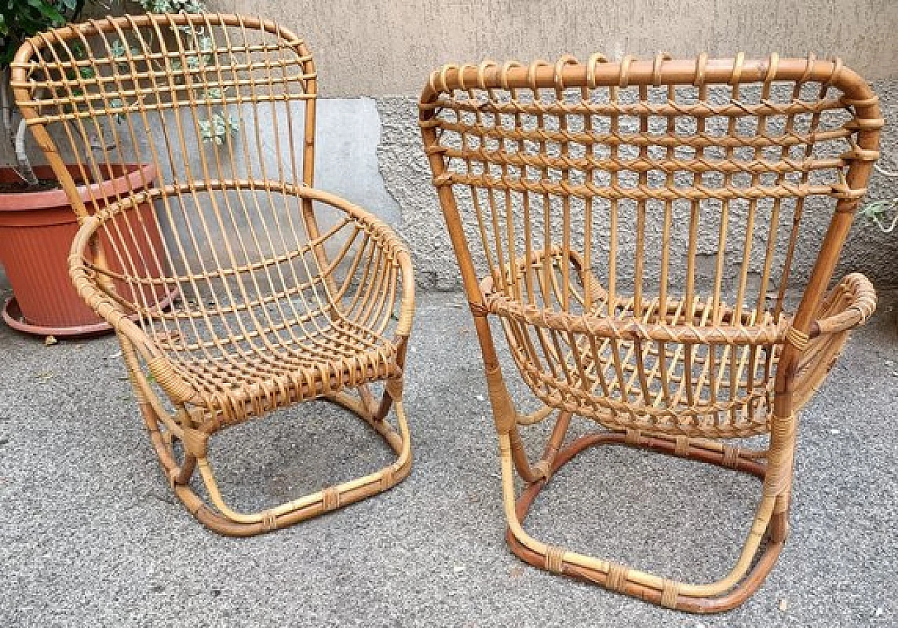 Pair of P04 bamboo armchairs by Tito Agnoli for Bonacina, 1960s 3