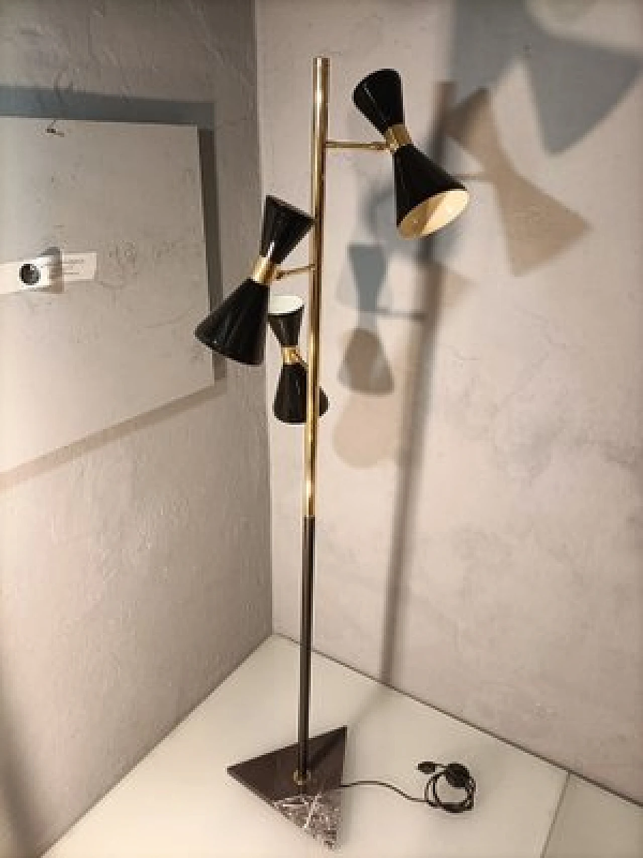 Adjustable floor lamp in brass with black marble base, 2000s 1