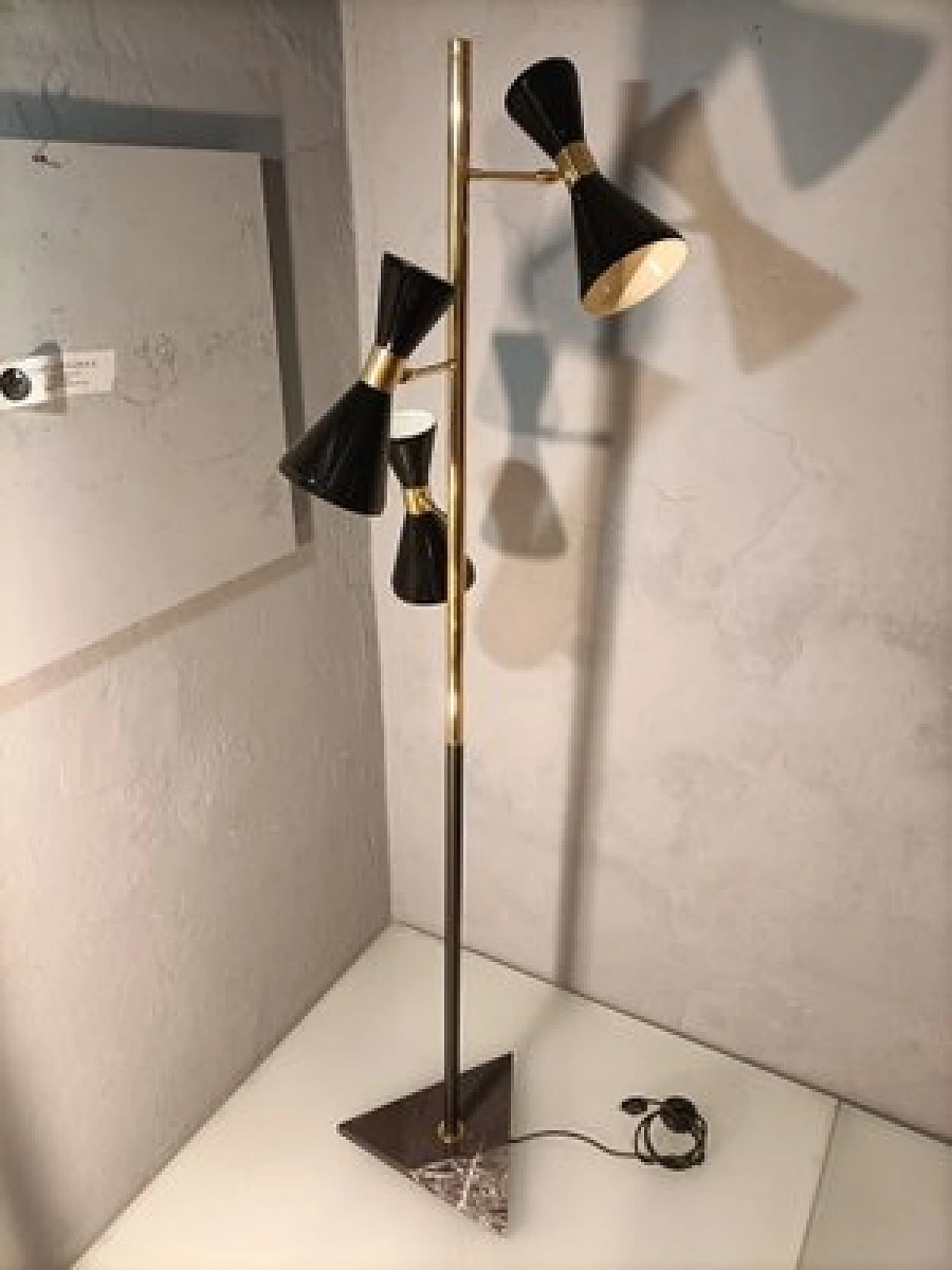 Adjustable floor lamp in brass with black marble base, 2000s 3