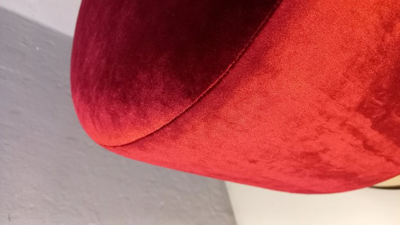 Pouf in ottone e velluto rosso, anni 2000 3