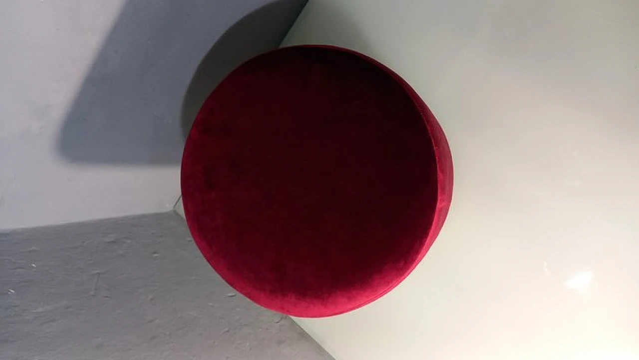 Pouf in ottone e velluto rosso, anni 2000 6