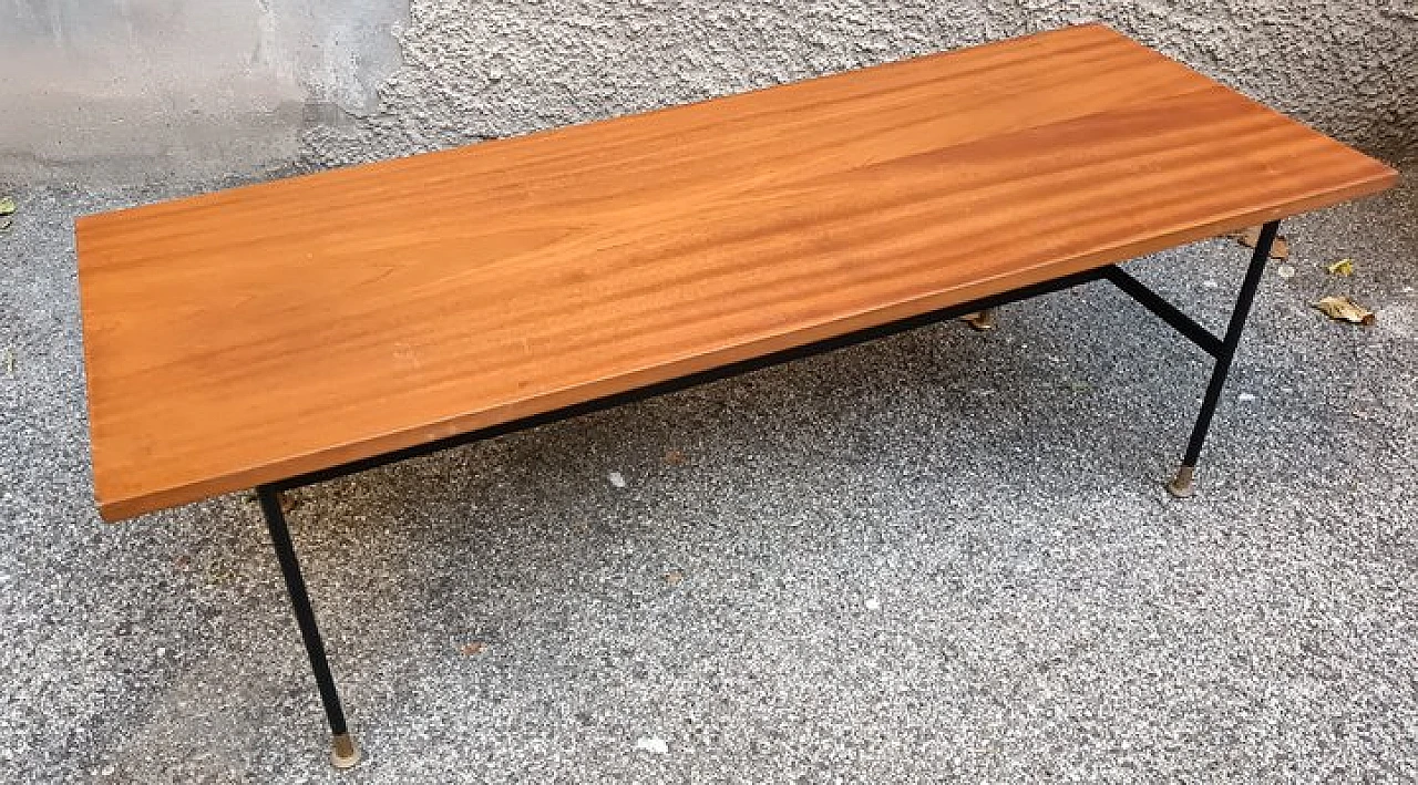 Rectangular wooden table with iron and brass base, 1950s 1