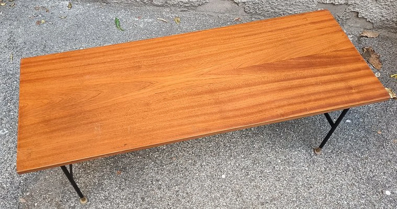 Rectangular wooden table with iron and brass base, 1950s 2