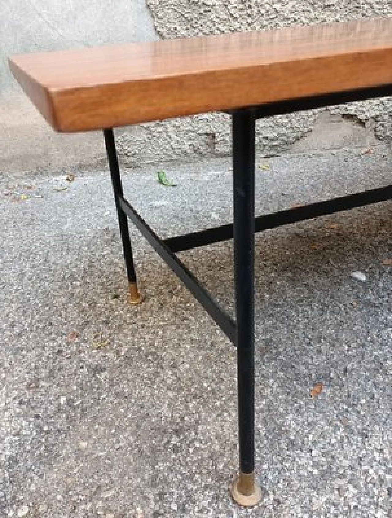 Rectangular wooden table with iron and brass base, 1950s 3