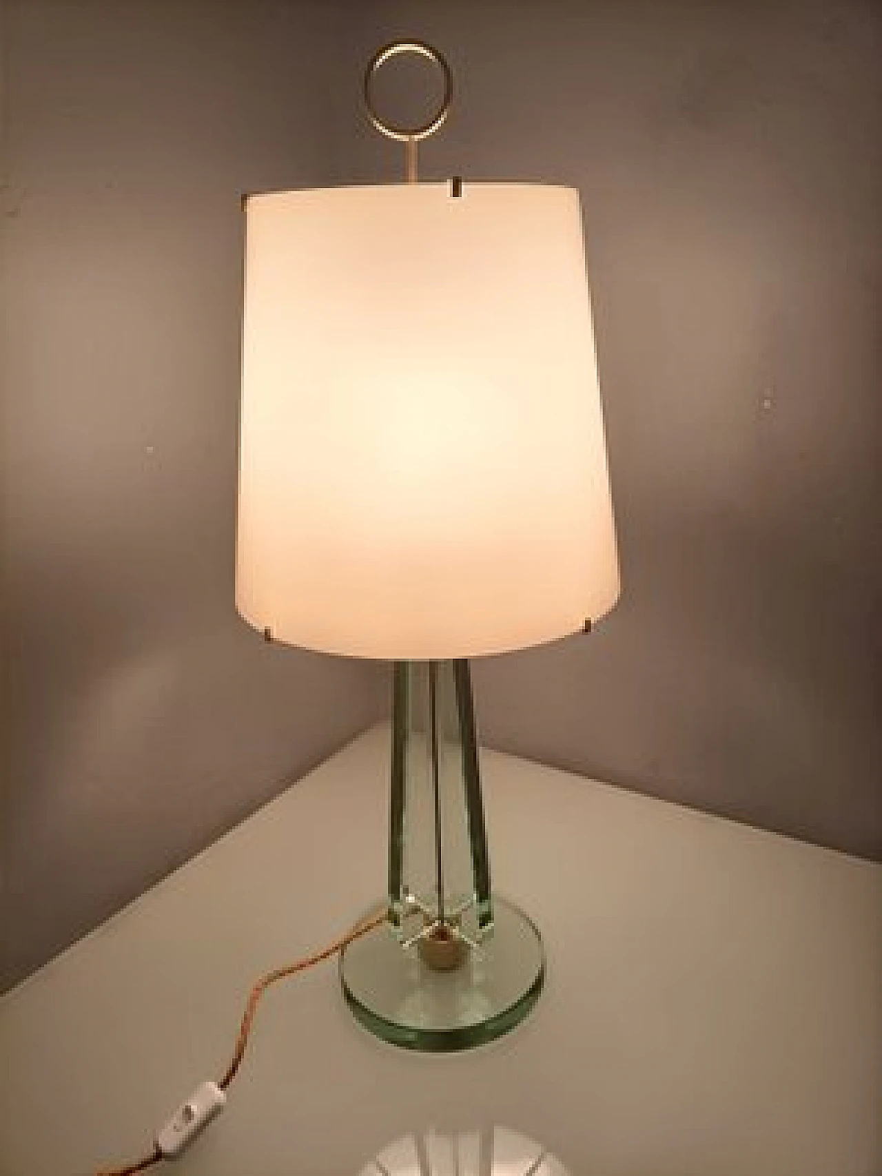 Lampada da tavolo in vetro di M. Ingrand per Fontana Arte, anni '50 2