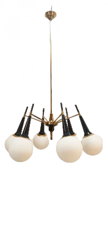 Sputnik brass and glass chandelier, 1960s