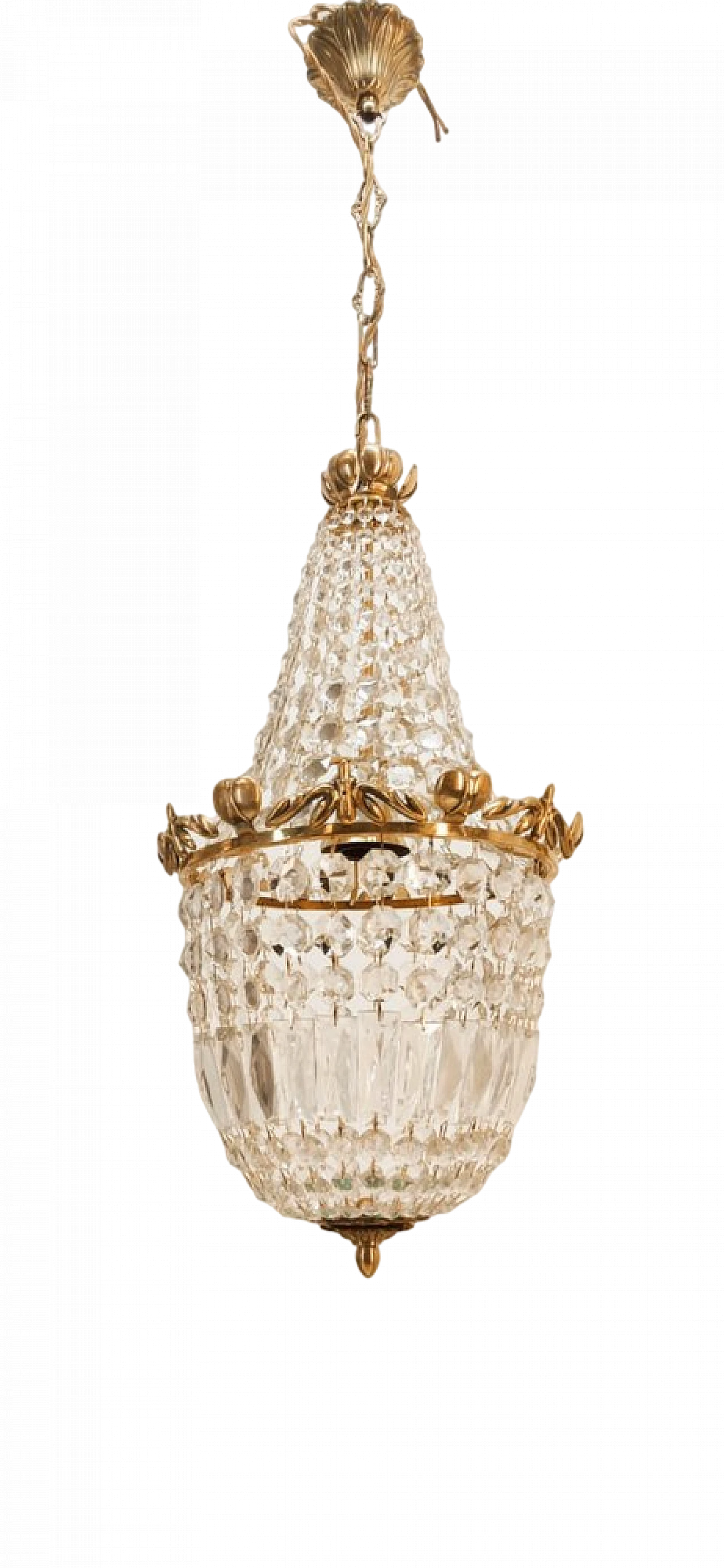 Brass chandelier with satin-finished drops in Empire style, 1950s 20