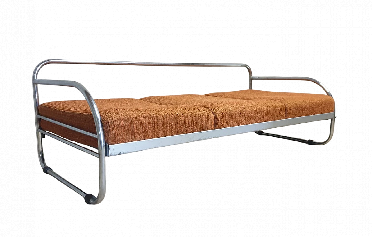 Bauhaus chromed metal and fabric sofa by Kovona, 1930s 11