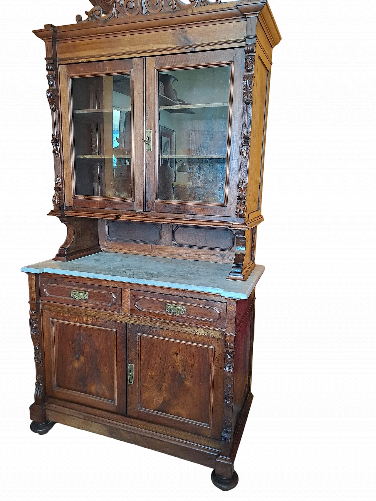 Carved walnut sideboard with Carrara marble top, 19th century 8