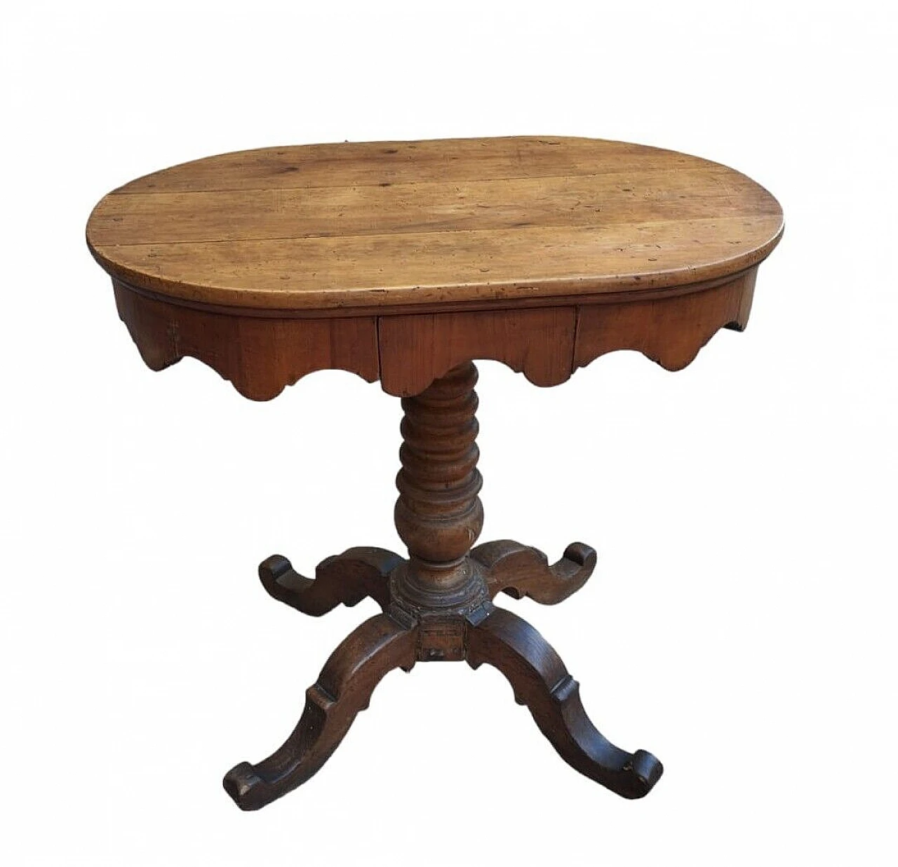 Tuscan oval cherry wood and walnut coffee table, 19th century 1