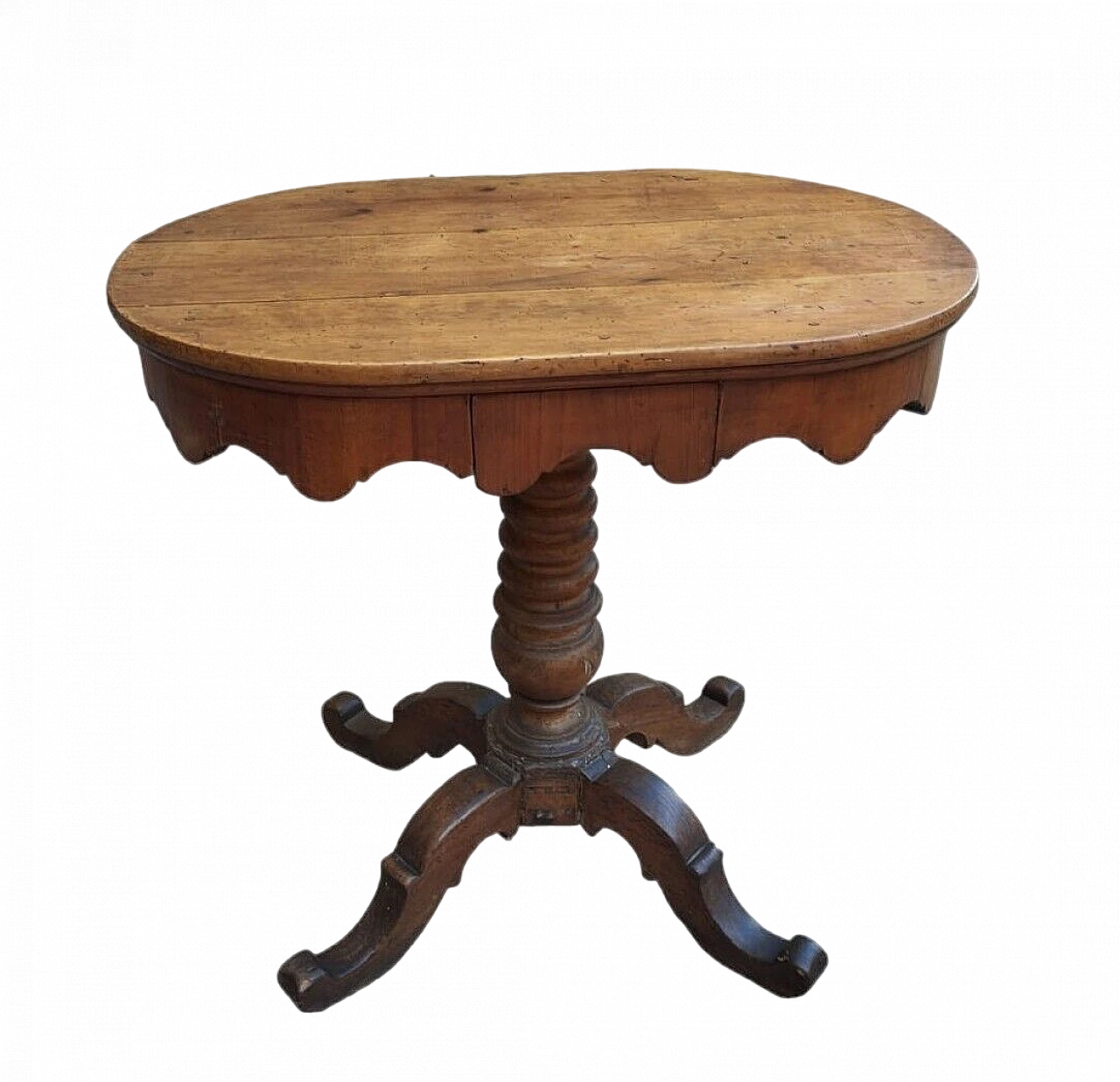 Tuscan oval cherry wood and walnut coffee table, 19th century 2