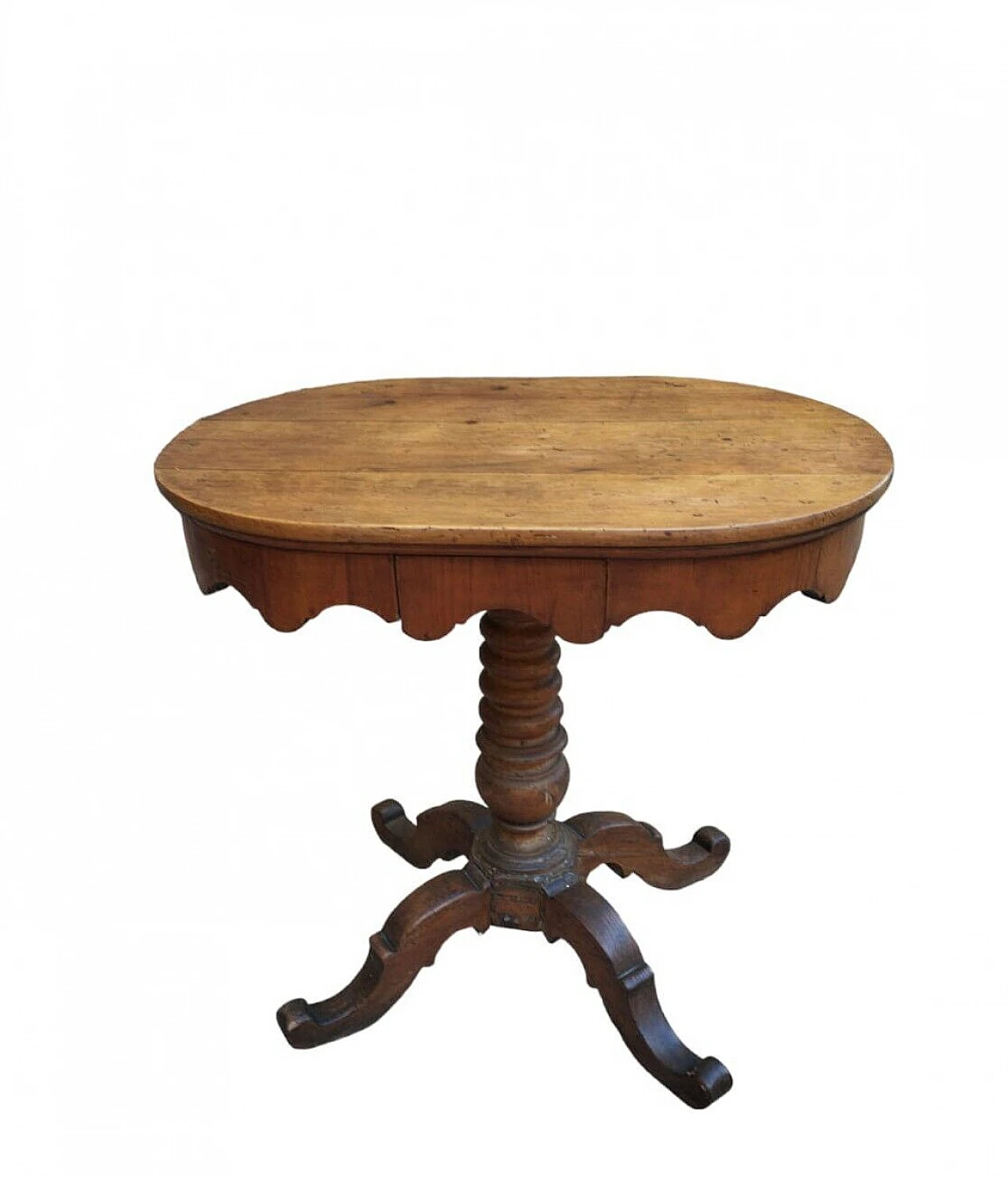 Tuscan oval cherry wood and walnut coffee table, 19th century 9