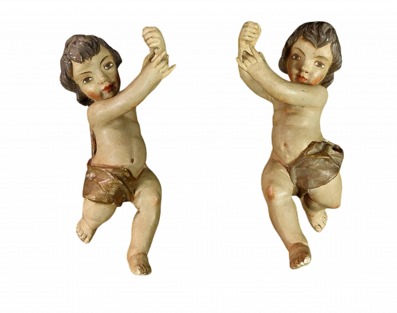 Pair of polychrome wood putto sculptures, late 19th century 2