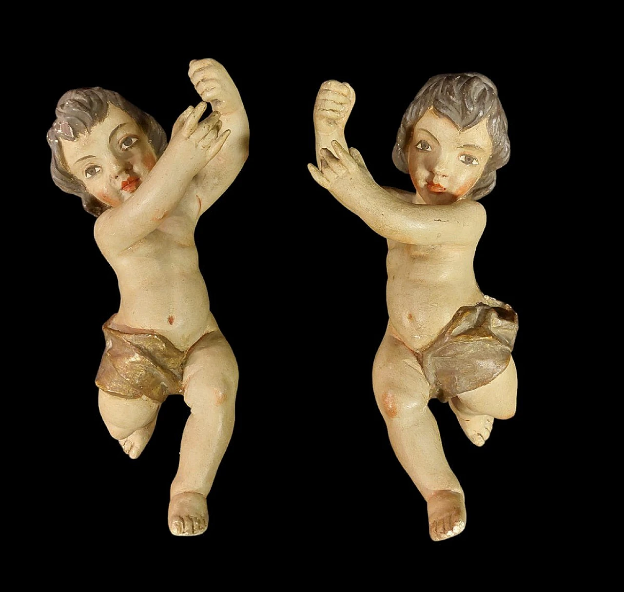 Pair of polychrome wood putto sculptures, late 19th century 3